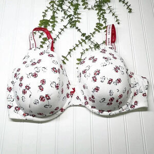Cacique - Lane Bryant Red & White Floral Lightly Lined T Shirt Bra Women's 42DD